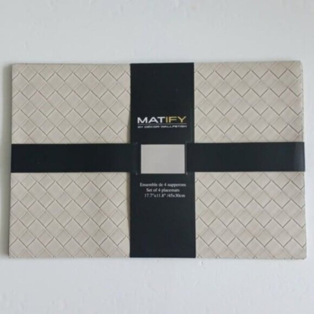 Matify Set Of 4 Faux Leather Woven Placemats Reversible Color Grey